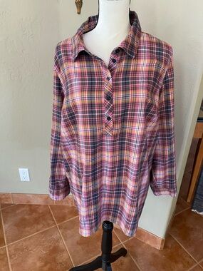 CJ Banks Pink, Gray and Yellow Plaid Tunic Shirt